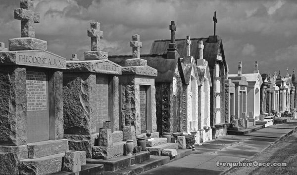 New Orleans Cemetery Mausoleums Black and White