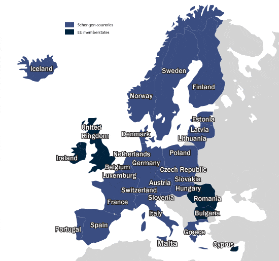 Schengen Visa Area Map