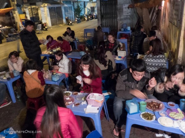 Typical sidewalk restaurant in Hanoi