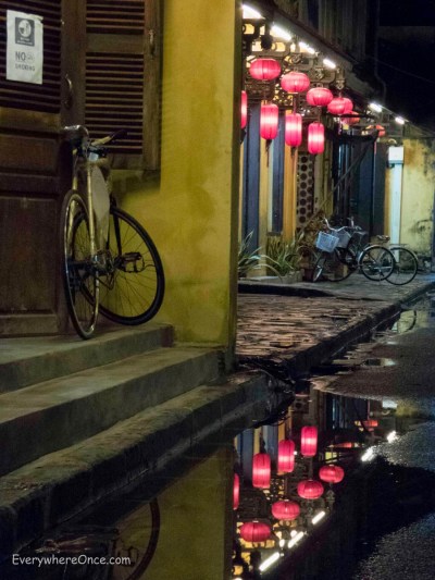 Hoi An Street Scene with Bicycle  and Lanterns