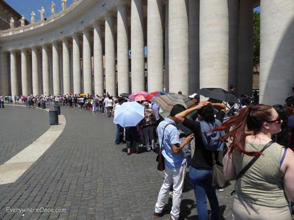 We think this is about one-quarter of the security line in front of Saint Peter's Basilica. Because we never found the end of the line, it might show even less than that.